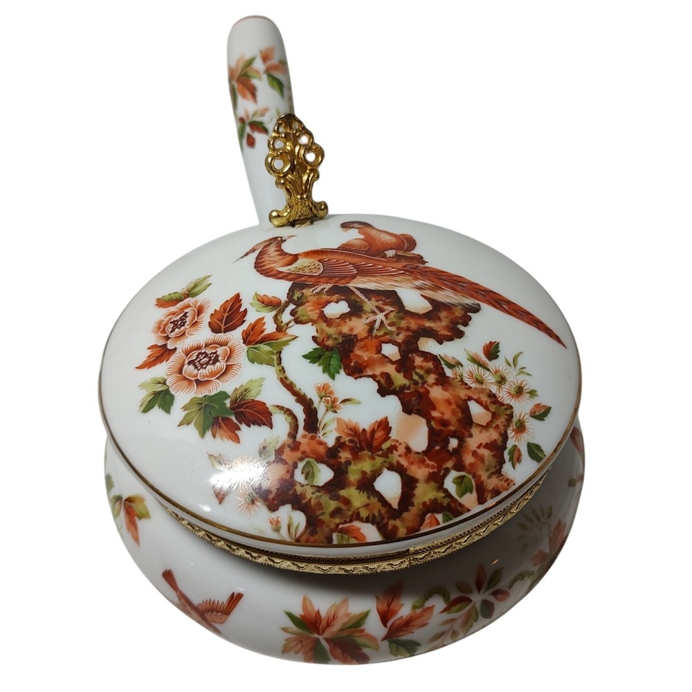 Andrea By Sadek Silent Butler Porcelain Decorative Birds Golden Vintage Crumb